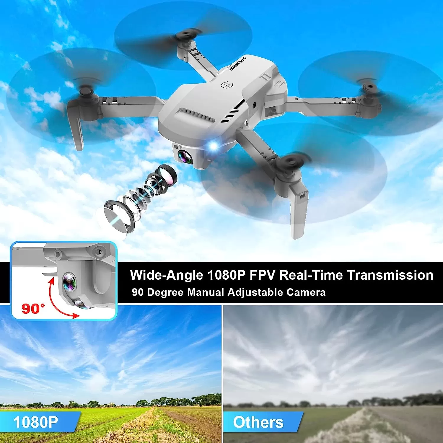 RADCLO Mini Drone with Camera - 1080P HD FPV Foldable Drone with Carrying Case, 2 Batteries, 90° Adjustable Lens, One Key Take Off/Land, Altitude Hold, 360° Flip, Toys Gifts for Kids and Adults