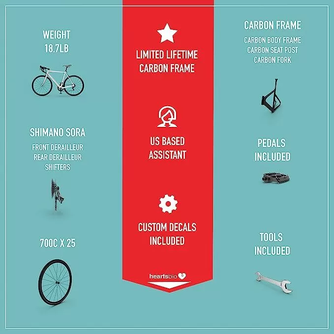 18 Speeds Carbon Fiber Frame Road Bike Model H 18.7 lb