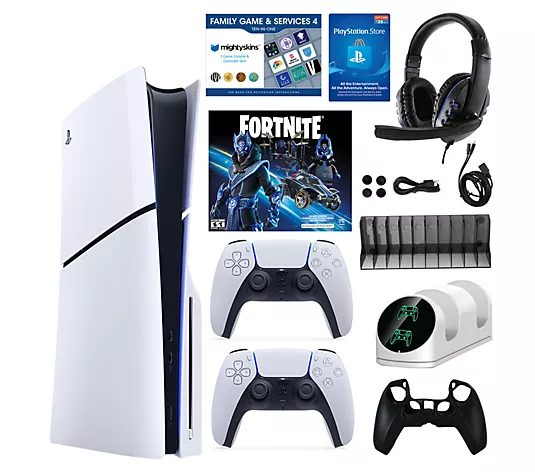 Clearance Sale PS5 Slim 1TB Disc or Digital Console with Fortnite Accs & 2 Controllers
