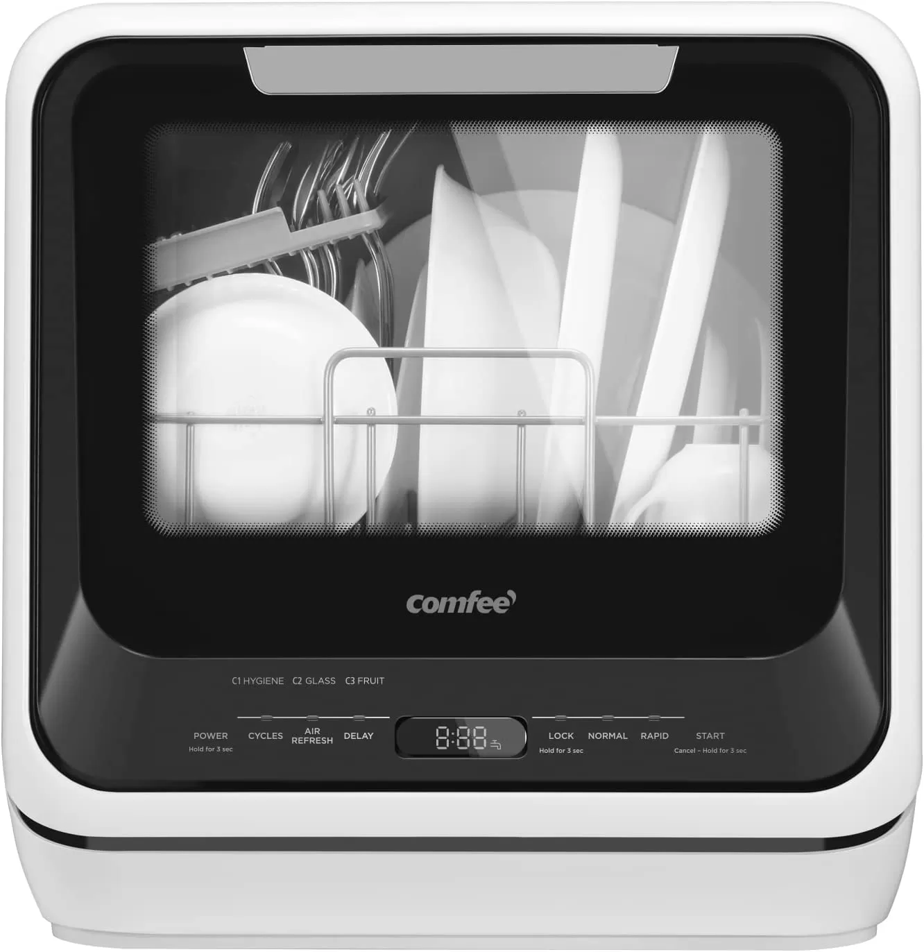 COMFEE' Portable Dishwasher Countertop, Mini Dishwasher with 5L Built-in Water Tank, No Hookup Needed, 6 Programs, 360° Dual Spray, 192°F High-Temp& Air-Dry Function, Dishwasher for Apartments& RVs